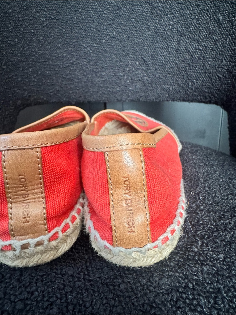 Tory Burch Coral Canvas Espadrille Flats with Leather Trim - Picture 4 of 5